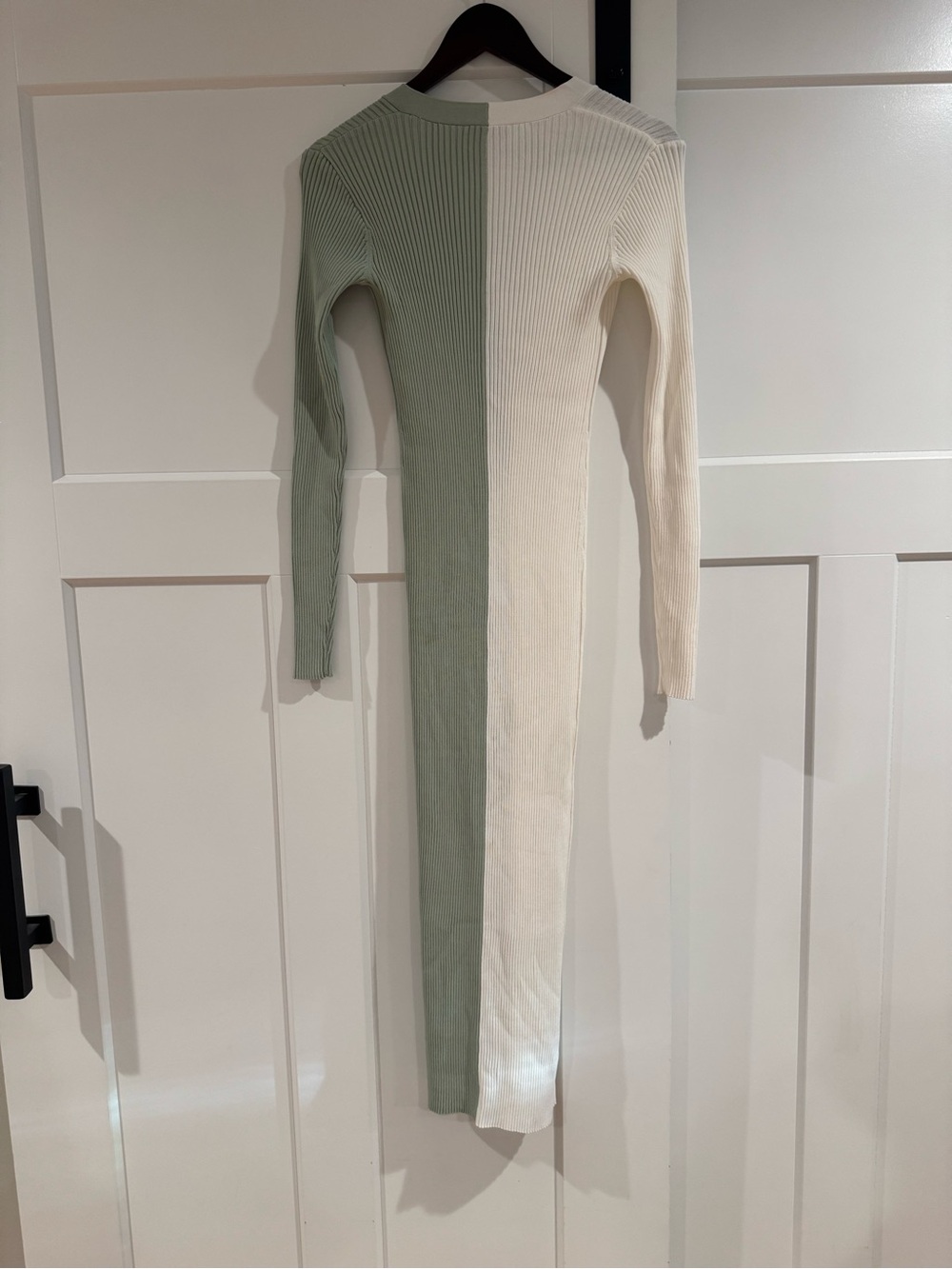 STAUD Two-Tone Ribbed Button-Front Maxi Dress in Cream & Sage - Picture 5 of 6